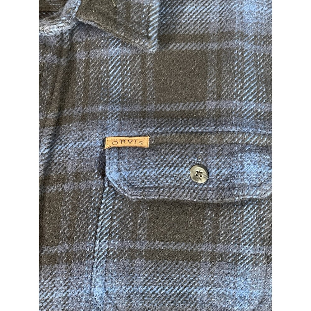 ORVIS Big Bear Flannel Shirt Jacket Shacket Mens XL Blue Plaid Heavy Weight‎ - Picture 4 of 15